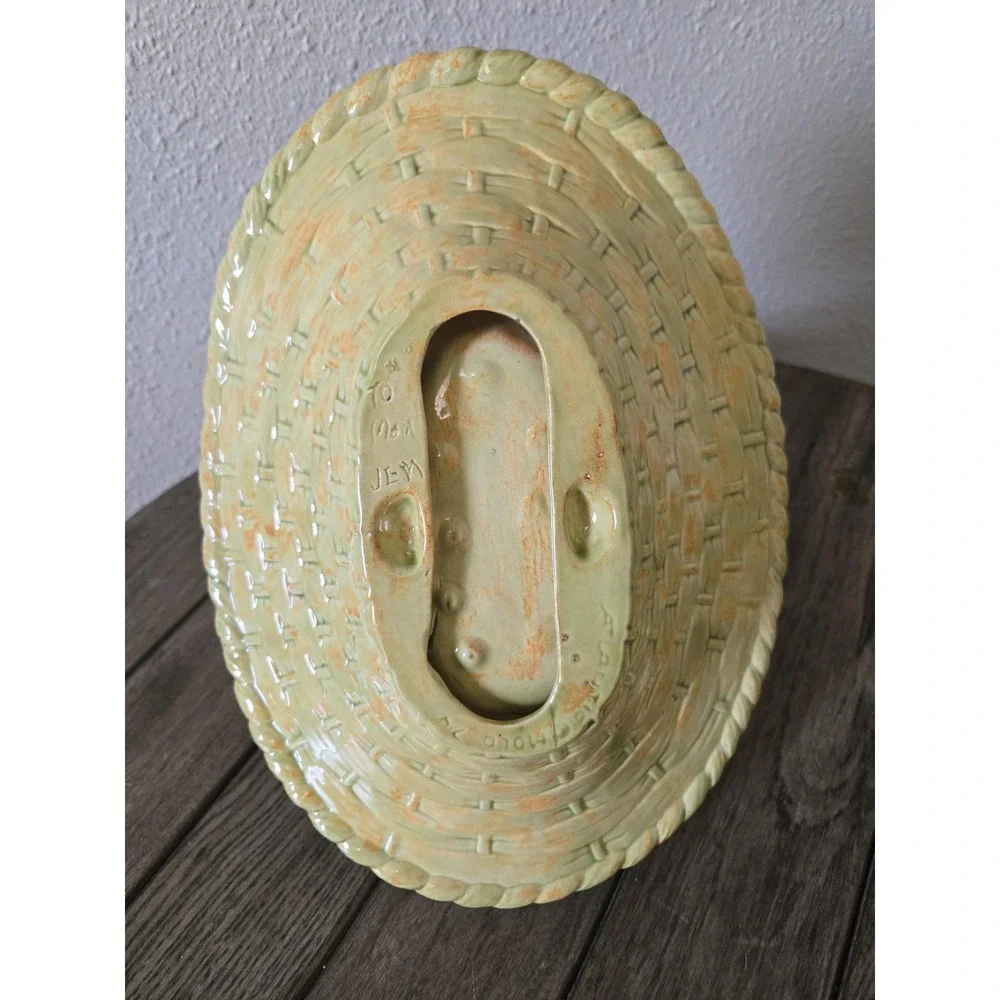 Vintage Atlantic Mold Ceramic Hand Painted Basket  Spring Easter Centerpiece